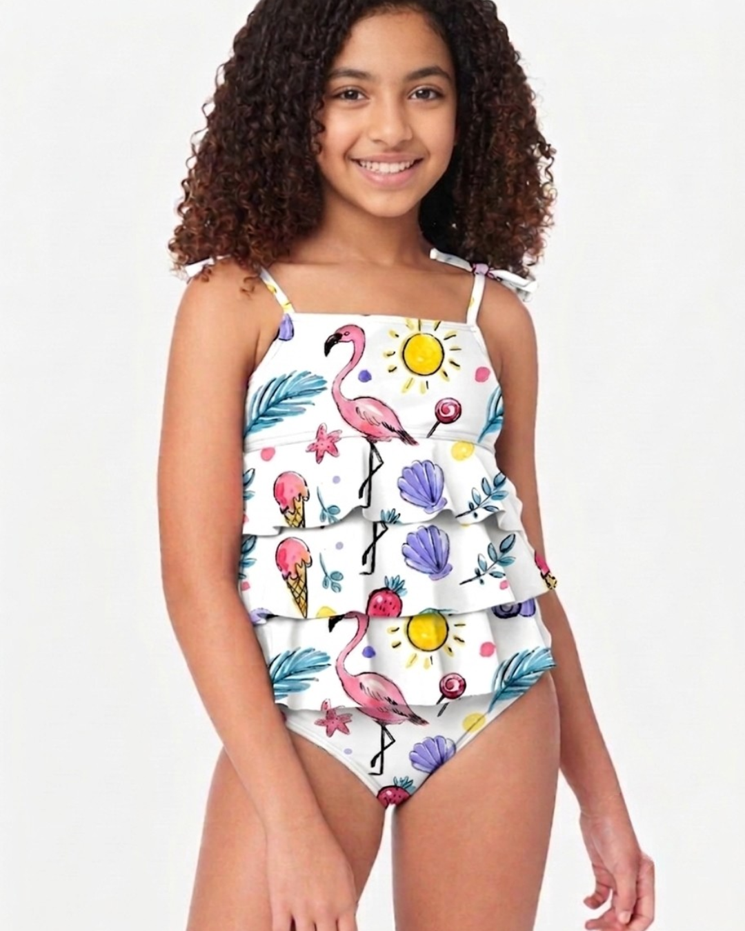 White Ruffles Tankini